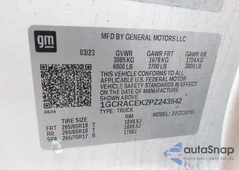 2023 Chevrolet Silverado 1500 2Wd Standard Bed Lt из США, поврежденный, VIN 1GCRACEK2PZ243542